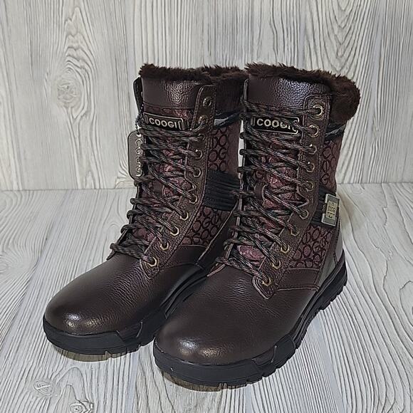 COOGI Winter Faux Fur Lined Logo Brown Boots Mens Size 7.5 - Picture 11 of 13